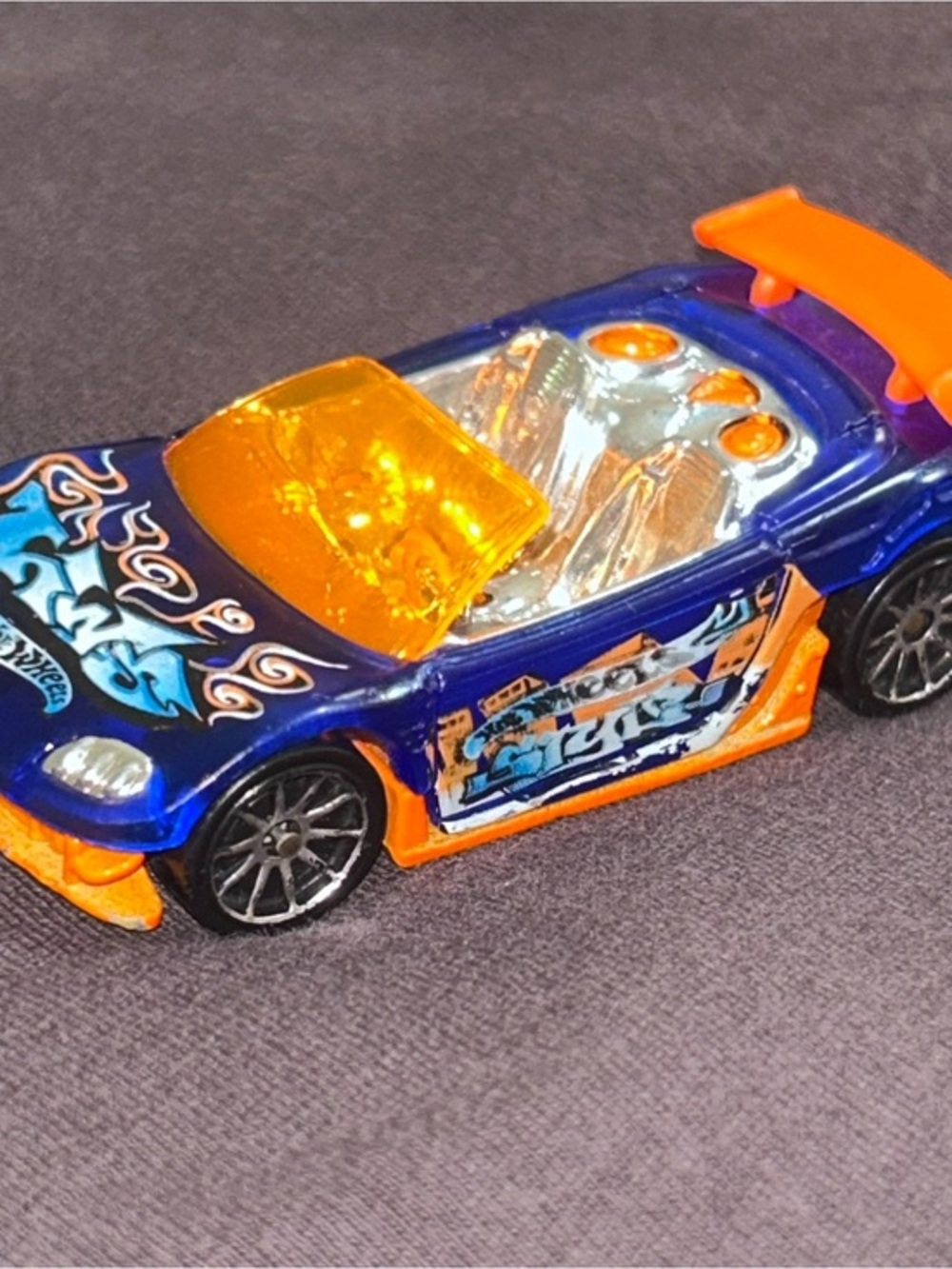 Vintage 2003 Hot Wheels Trak-Tune Blue & Orange Diecast Convertible Car